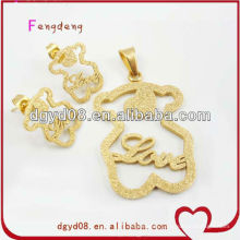 Fashion cute bear stainless steel pendant and earring stud cheap jewelry set supplier